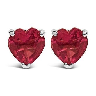 House of Brilliance 14K Gold 5MM Heart Cut Gemstone Solitaire Stud Earrings in Red Ruby | White at Nordstrom