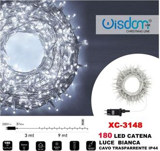 Trade Shop Trade Shop - Catena Luminosa 180 Luci Led Luci Lights When Bianca Cavo Transparente Ip44 Xc-3148