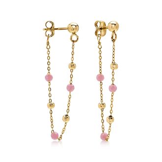 Ross-Simons Pink Tourmaline Bead Cable-Chain Drop Earrings in 14kt Yellow Gold
