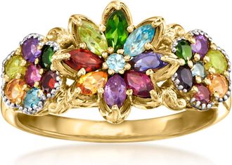 Ross-Simons Multi-Gemstone Floral Ring in 18kt Gold Over Sterling