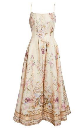 Camilla Corset Linen & Silk Twill Fit & Flare Dress in Adorned In Aranjuez at Nordstrom, Size X-Large
