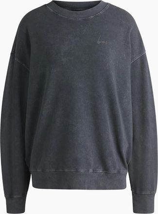 HUGO BOSS Womens Embroidered Crew Neck Ribbed Collar Long Sleeve Sweatshirt - Black - Size: 10