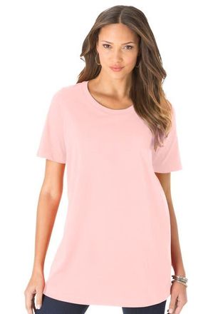 Roaman's Plus Size Cotton Ultimate Crewneck Tee in Soft Blush at Nordstrom, Size Small