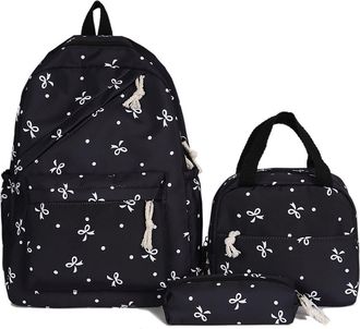 Generic Fiorky Backpack School Bag Lightweight for Girls Boys, 3-in-1 Bow Tie College School Backpack with Lunch Box and Pencil Case Cute Girl Backpacks Schoo