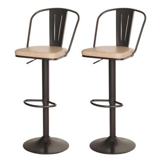 Hhg Hhg - Lote De 2 Taburetes De Bar 441a, Taburete De Bar De Altura Regulable Giratorio Industrial De Piel Sint&eacute;tica Metal, Vintage Beige