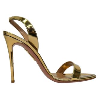Aquazzura So Nude Sandal 105 in Gold Patent Leather