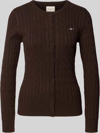 GANT Strickcardigan mit Zopfmuster in Mittelbraun, Größe XL