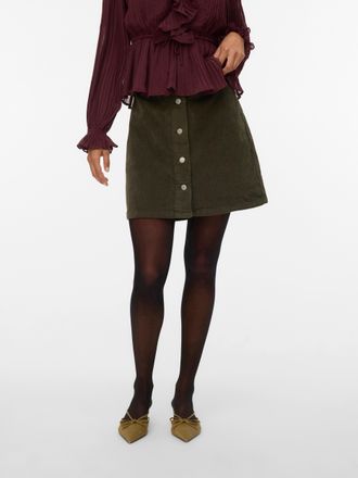 Vero Moda Cordrock VERO MODA VMETTA HR SHORT CORD SKATER SKIRT NOOS, Damen, Gr. XS (34), gr&uuml;n (forest night), Cord, Obermaterial: 98% Baumwolle, 2% Elasthan, un