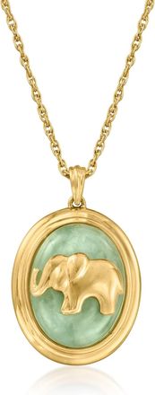 Ross-Simons Jade Elephant Pendant Necklace in 18kt Gold Over Sterling