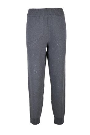 PANICALE Knitted Grey Trousers with Sequined Detailing