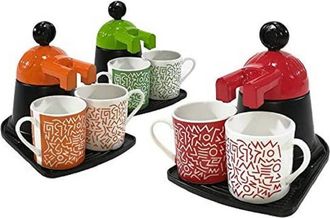 Trade Shop Trade Shop - Caffettiera Mini Express Con 2 Tazze In Ceramica Caffe Colori Assortiti