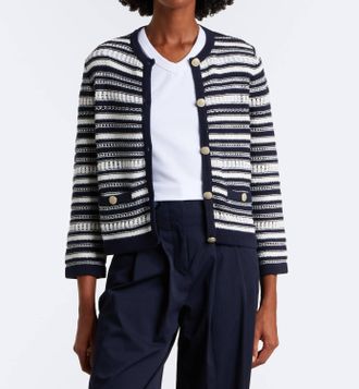 Veronica Beard Bellingham Striped Cardigan In Blue