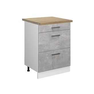 Vicco Mueble Bajo De Cocina R-line, Hormig&oacute;n, 60 Cm Con Cajones, Et Roble