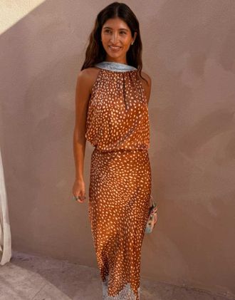 Never Fully Dressed Fawn - Top senza maniche allacciato al collo marrone con stampa cerbiatto in coordinato
