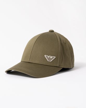 Emporio Armani Mens Logo Detail Cap in Olive Cotton - One Size