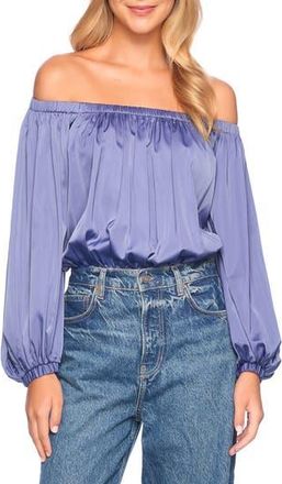 Susana Monaco Off the Shoulder Matte Satin Blouson Bodysuit in Mediterranean at Nordstrom Rack, Size X-Small