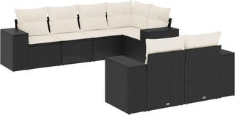 vidaXL Set De Comedor De Jard&iacute;n 7 Pzas Y Cojines Rat&aacute;n Sint&eacute;tico Negro Vidaxl