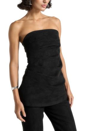 Mani&egrave;re De Voir Laurena Suede Tacked Longline Bandeau Top in Black at Nordstrom, Size 10