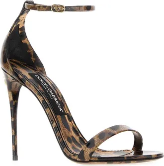 Dolce & Gabbana Womens Printed Leather Sandals Leo Scarpe Con Tacco High Heel Shoes