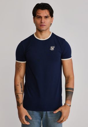 Siksilk Mens Navy,Ecru Ringer T-Shirt XXL