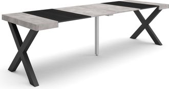 Skraut Home Mesa Consola Extensible, Mesa Comedor Plegable, 260, Para 12 Comensales, Patas Madera Maciza, Estilo Moderno, Gris Cemento - Skraut Home