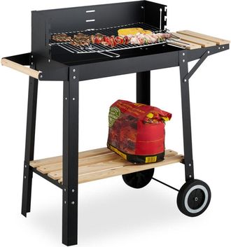 Relaxdays Relaxdays Barbacoa Carb&oacute;n Con Ruedas, 2 Baldas, Rejilla Regulable En Altura, Paravientos, Parrilla 80,5x86x42 Cm, Negro