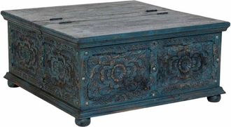 Wanderlust Deco Mesa De Centro De Madera Artesanal Azul 100x100x47h Cm