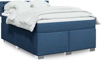 vidaXL Cama Box Spring Con Colch&oacute;n Tela Azul 140x190 Cm Vidaxl