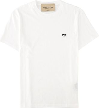 Valentino Short-Sleeve V-Logo Embroidered Cotton T-Shirt