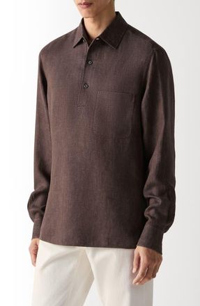 Ermenegildo Zegna Oasi Lino Polo Shirt in Dark Brown at Nordstrom, Size Xx-Large