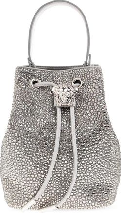 Versace La Medusa Embellished Satin Mini Bucket Bag - Dames - Handtassen - Grijs - ONE Size - Leer - Tassen