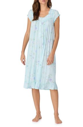 Eileen West Floral Print Cap Sleeve Waltz Nightgown in Aqua/Print at Nordstrom, Size X-Small