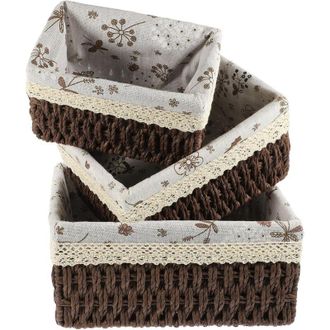 OEM Juego De Cestas Rectangulares Tejidas Apilables, Cesta De Almacenamiento De Mimbre, Organizador De Estantes De Paja Con Forro, Decorativo Para Ba&ntilde;o, A