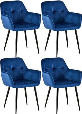 Clp Clp - Juego De 4 Sillas De Sal&oacute;n Emia En Terciopelo Azul Terciopelo