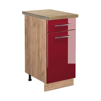 Vicco Mueble Bajo De Cocina Fame-line, Rojo Burdeos Alto Brillo, 40 Cm, Et Roble Vicco