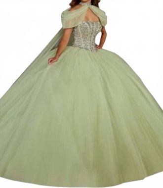 Rachel Allan Long Beaded Quinceanera Ball Gown In Sage