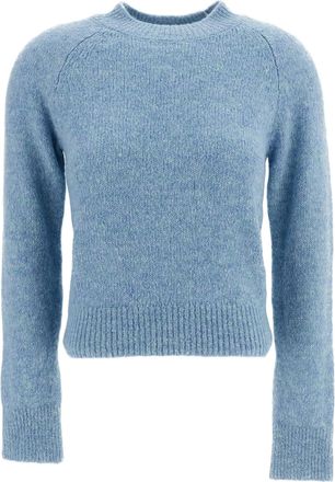 Dries Van Noten Light Blue Texas Cropped Alpaca Wool Crewneck Sweater