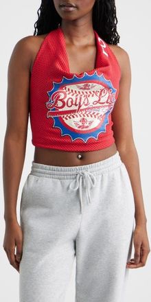 Boys Lie Sporty Spice Graphic Halter Crop Top in Red at Nordstrom, Size X-Large