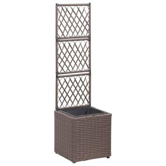 vidaXL Enrejado Y Arriate 1 Maceta Rat&aacute;n Sint&eacute;tico Marr&oacute;n 30x30x107 Cm Vidaxl