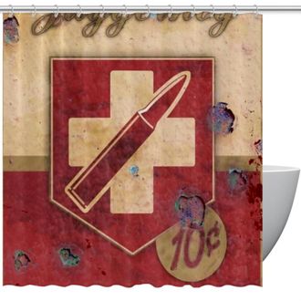 OEM Cortina De Ducha Juggernog Perk Con Estampado Met&aacute;lico Y Ganchos, 72 X 72 Pulgadas