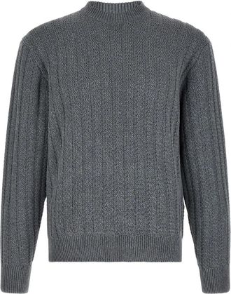 HUGO BOSS Gebreide trui met ronde hals - Heren - Ronde hals truien - Grijs - M - Katoen - Truien & Vesten