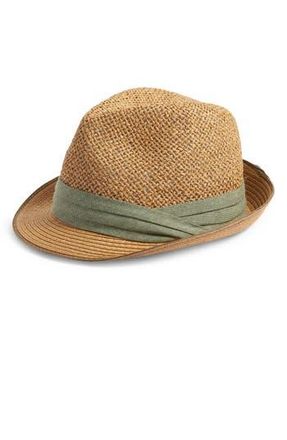 Nordstrom Paper Straw Fedora in Olive Combo at Nordstrom Rack, Size Large/x-Large