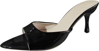 Generic Elegant Ladies Summer High Heeled Sandals Fine Heel Soft Leather Solid Colour Medium Heel Large Size Outdoor Wear (Black, 5.5)