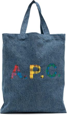 A.P.C. logo-print denim tote bag - women - Cotton - One Size - Blue