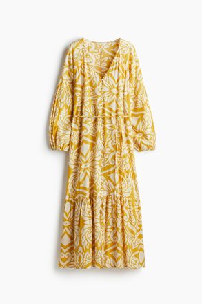 H&M Cr&ecirc;pe-Kleid mit Bindeg&uuml;rtel - Gelb/Gemustert