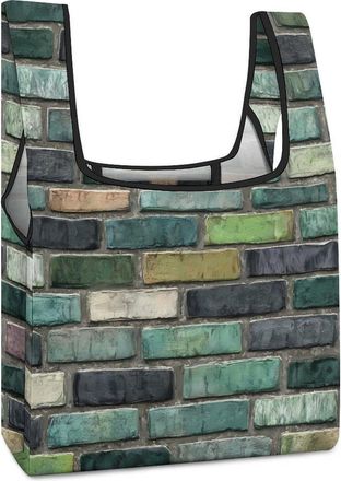 Generic Brick Wall Reusable Shopping Bags Lightweight Foldable Grocery Bag Polyester Washable Tote Bag