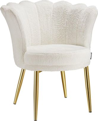 TecTake Sillón comedor, forma flor, pelaje sintético, 67x64x76 cm crema/oro