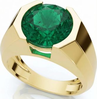 Pompeii3 Certified 2.69Ct 9mm Emerald Solitaire Elon Ring 14k Gold Lab Grown