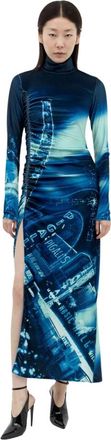 Jean Paul Gaultier Fluwelen Gathered Jurk Mode Fictie Collectie - Dames - Maxi kleedjes - Blauw - XS - Polyester - Kleedjes