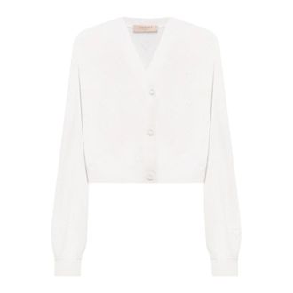 Twinset Truien & Vesten, Dames, Wit, M, Katoen, Gebreide Cardigan met Hartjespatroon